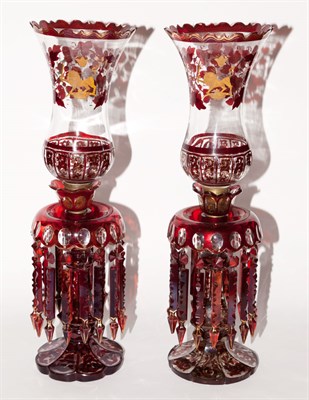 Lot 177 - Pair of Bohemian Style Ruby Flashed Colorless...