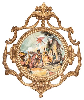 Lot 603 - Framed Painted Ceramic Charger Height overall...