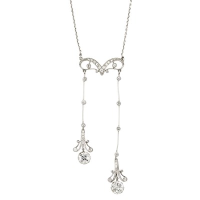 Lot 338 - Belle Epoque Platinum and Diamond Lavaliere