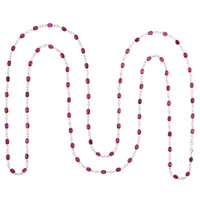 Lot 287 - Long Platinum, Ruby and Diamond Chain Necklace