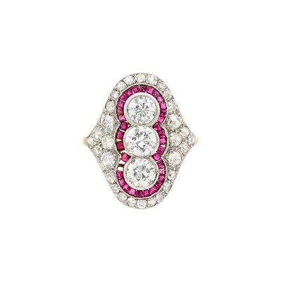 Lot 443 - Platinum, Gold, Diamond and Ruby Ring