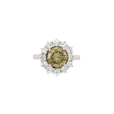Lot 616 - Platinum, Colored Diamond and Diamond Ring