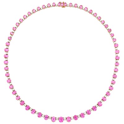 Lot 176 - Two-Color Gold, Pink Sapphire and Diamond Necklace