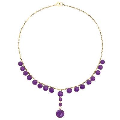 Lot 138 - Antique Gold, Amethyst and Diamond Fringe Pendant-Necklace