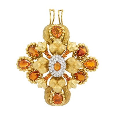 Lot 535 - Gold, Citrine and Diamond Pendant-Clip-Brooch