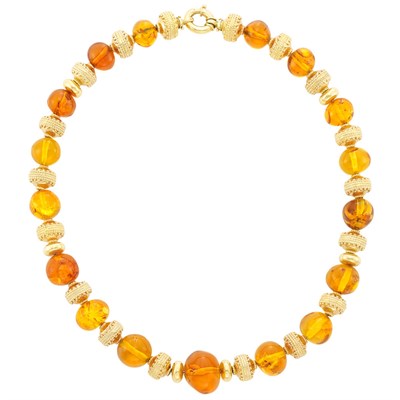 Lot 709 - Gold and Amber Bead Necklace