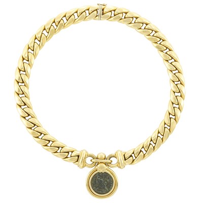 Lot 546 - Gold and Coin Curb Link Necklace