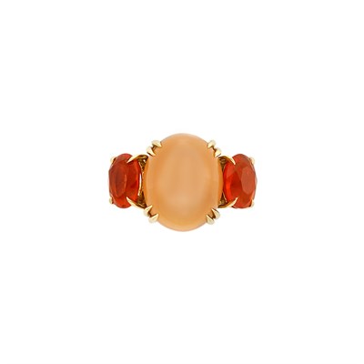 Lot 393 - Gold, Peach Moonstone and Opal Ring, Seaman Schepps