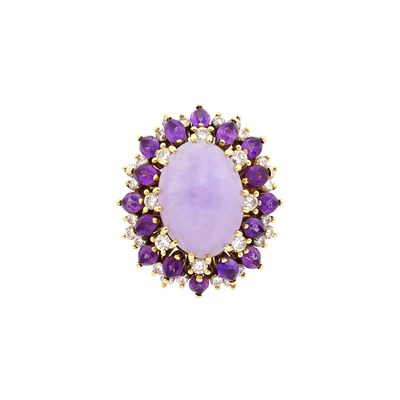 Lot 154 - Gold, Lavender Jade, Amethyst and Diamond Ring
