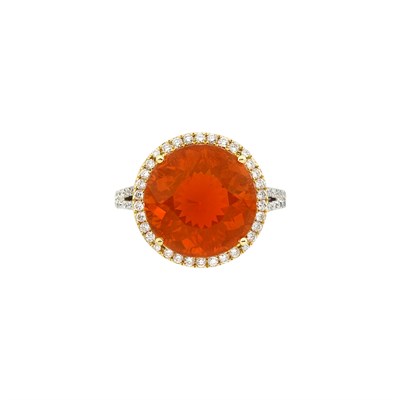 Lot 623 - Two-Color Gold, Fire Opal and Diamond Ring