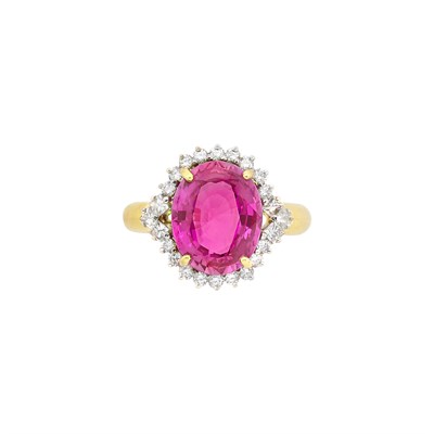 Lot 177 - Two-Color Gold, Pink Sapphire and Diamond Ring