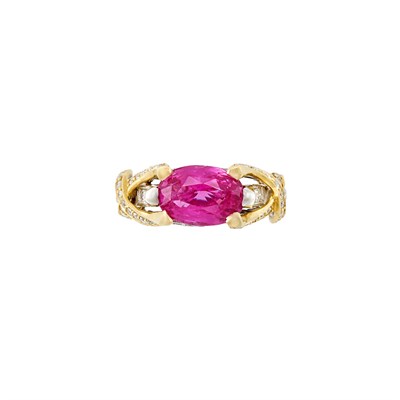 Lot 108 - Two-Color Gold, Pink Sapphire and Diamond Ring