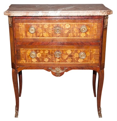 Lot 556 - Transitional Louis XV/XVI Marble Top Marquetry...