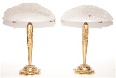 Lot 103 - Pair of Art Deco Style Brass Lamps with...