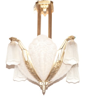 Lot 333 - Art Deco Style Gilt-Metal and Glass Chandelier...