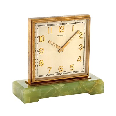Lot 662 - Green Marble and Brass Eight Day Partner's Desk Clock, Tiffany & Co.