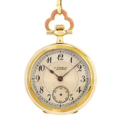 Lot 440 - Edwardian Gold, Platinum, Pink Guilloche Enamel, Diamond and Seed Pearl Pendant-Necklace, Gubelin