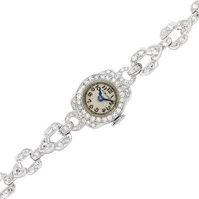 Lot 317 - Platinum and Diamond Wristwatch, Hamilton