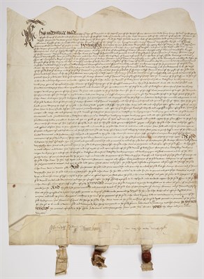 Lot 389 - [MANUSCRIPT] Indenture on vellum with three...