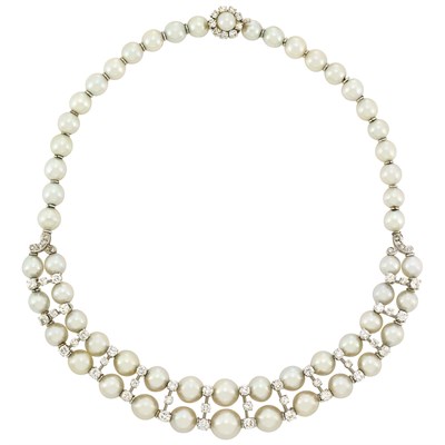 Lot 308 - White Gold, Cultured Pearl and Diamond Necklace