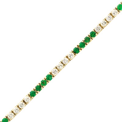 Lot 372 - Gold, Diamond and Emerald Bracelet