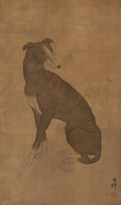 Lot 437 - A Chinese Ink and Color Painting of a Hound...