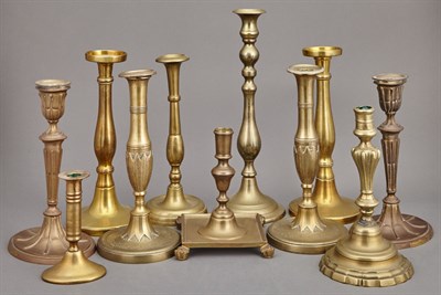 Lot 217 - Group of Eleven Brass Candlesticks Including...
