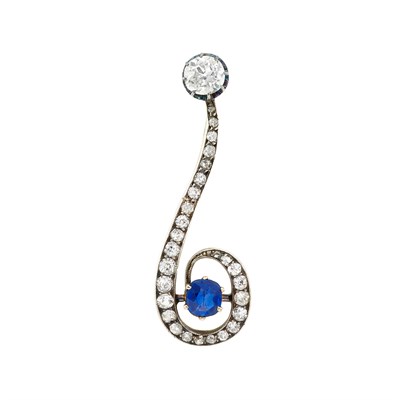 Lot 77 - Antique Silver, Gold, Diamond and Sapphire Pin
