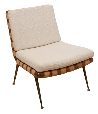 Lot 502 - Wood, Brass and Webbing Armless Chair Designed...