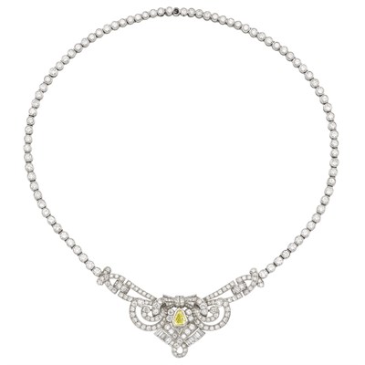 Lot 726 - Platinum, Fancy Colored Yellow Diamond and Diamond Necklace