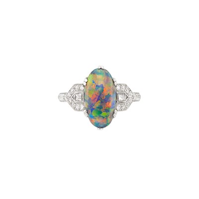 Lot 82 - Platinum, Black Opal and Diamond Ring