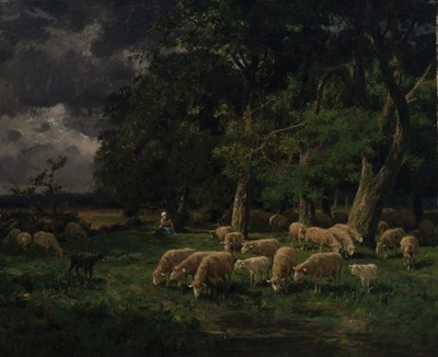 Lot 67 - Charles Emile Jacque French, 1813-1894 A...