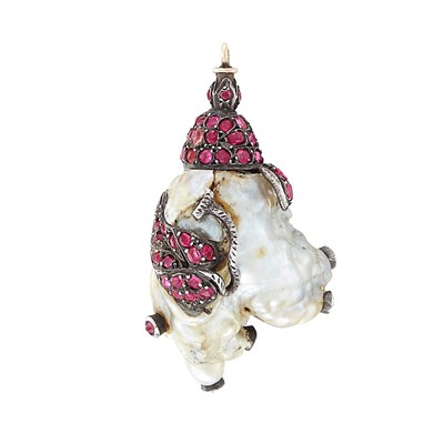 Lot 42 - Antique Silver, Baroque Freshwater Pearl and Ruby Pendant