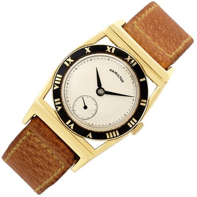 Lot 218 - Gentleman's Gold and Black Enamel 'Piping Rock' Wristwatch, Hamilton
