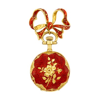 Lot 62 - Antique Gold and Enamel Lapel Watch, LeCoultre, France