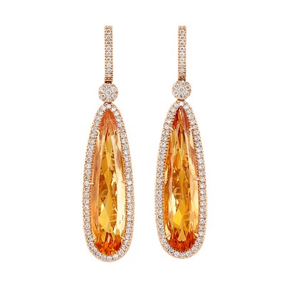 Lot 390 - Pair of Rose Gold, Citrine and Diamond Pendant-Earrings