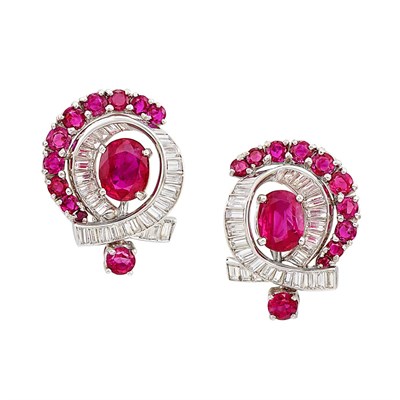 Lot 320 - Pair of Platinum, Ruby and Diamond Earrings