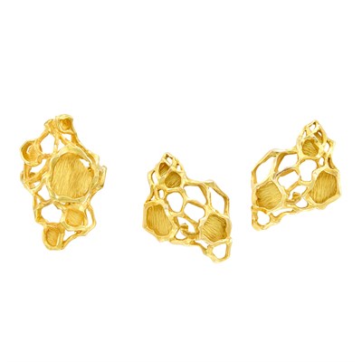 Lot 259 - Pair of Abstract Gold Earclips and Ring, Gubelin