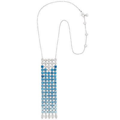 Lot 147 - White Gold, Blue Topaz and Diamond 'Lucea' Pendant-Necklace, Bulgari