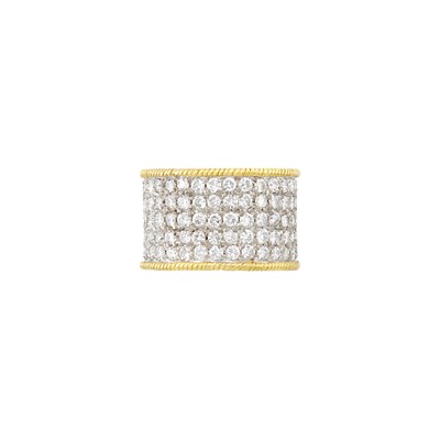 Lot 606 - Wide Two-Color Gold and Diamond Band Ring