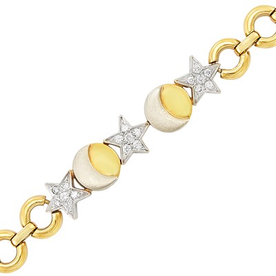 Lot 112 - Two-Color Gold and Diamond Star and Moon Bracelet