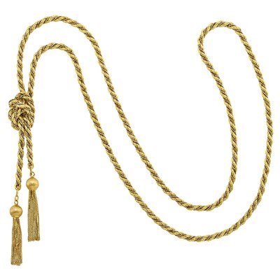 Lot 115 - Long Two-Color Rope-Twist Gold Tassel Necklace