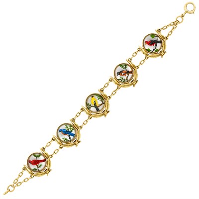 Lot 130 - Gold and Reverse Crystal Intaglio Bird Bracelet