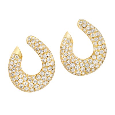 Lot 361 - Pair of Gold and Diamond Hoop Earrings