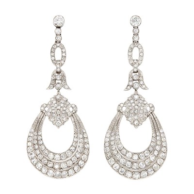 Lot 106 - Pair of Platinum and Diamond Pendant-Earrings