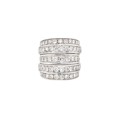 Lot 457 - Wide Five Row White Gold and Diamond Band Ring