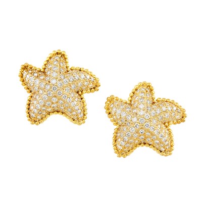 Lot 604 - Pair of Gold and Diamond Starfish Earclips