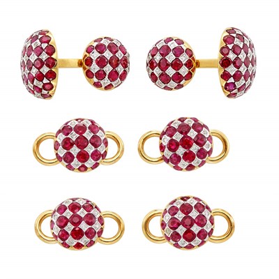 Lot 564 - Two-Color Gold, Ruby and Diamond Dress Set