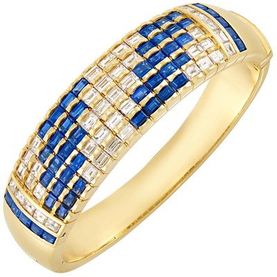 Lot 183 - Gold, Diamond and Sapphire Bangle Bracelet