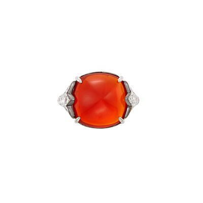 Lot 117 - White Gold, Fire Opal and Diamond Ring